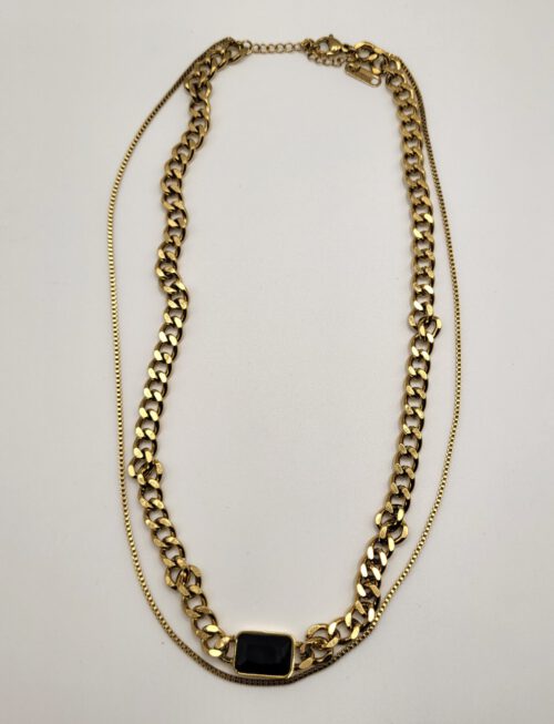 Dubbele ketting met zwarte steen