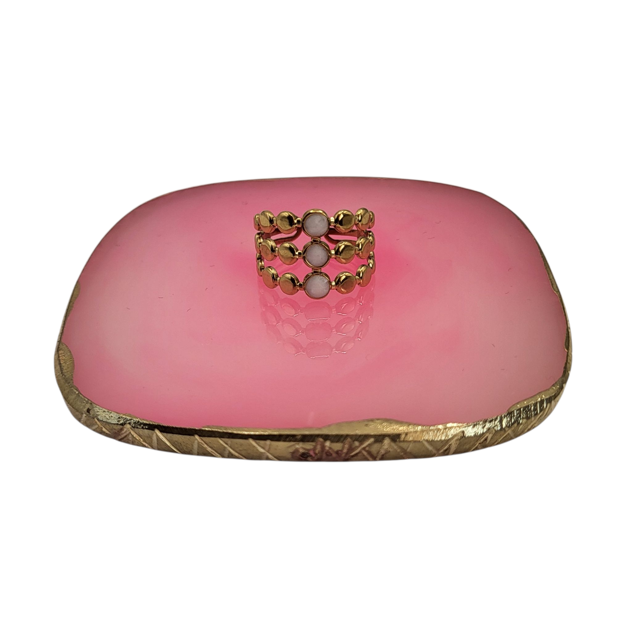 Verstelbare, brede ring met wit emaille rondjes - Afbeelding 2